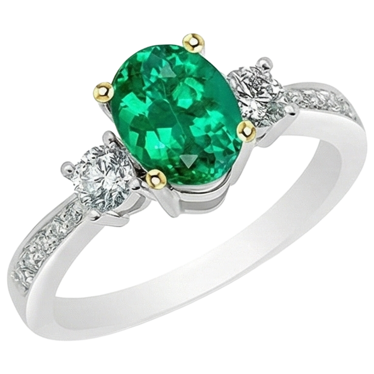 Émeraude Taille Ovale Bague Pierre Précieuse en Or Deux Tons 14 Carats – vue de côté