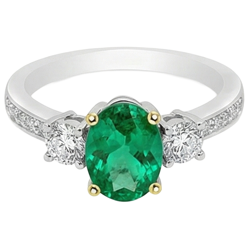 Émeraude Bague Pierre Précieuse 2,50-carats Or Deux Tons 14 Carats – vue d'angle