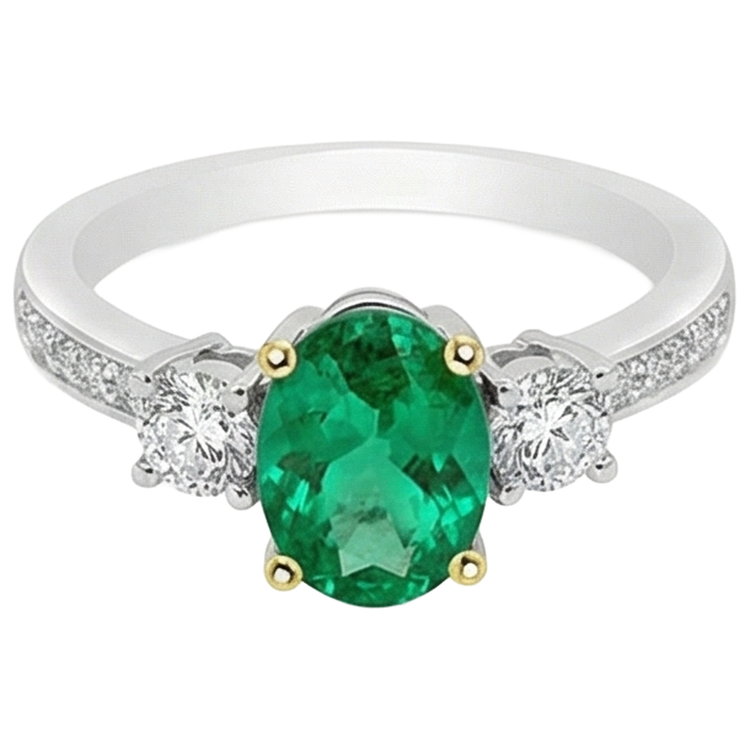 Émeraude Bague Pierre Précieuse 2,50-carats Or Deux Tons 14 Carats – vue d'angle