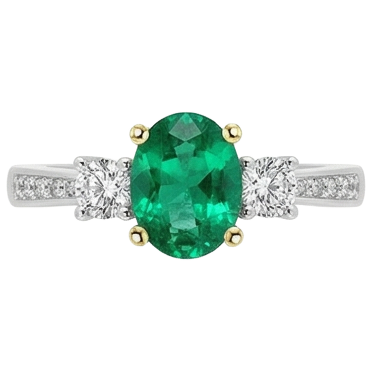 Émeraude Taille Ovale Bague Pierre Précieuse en Or Deux Tons 14 Carats – vue de face