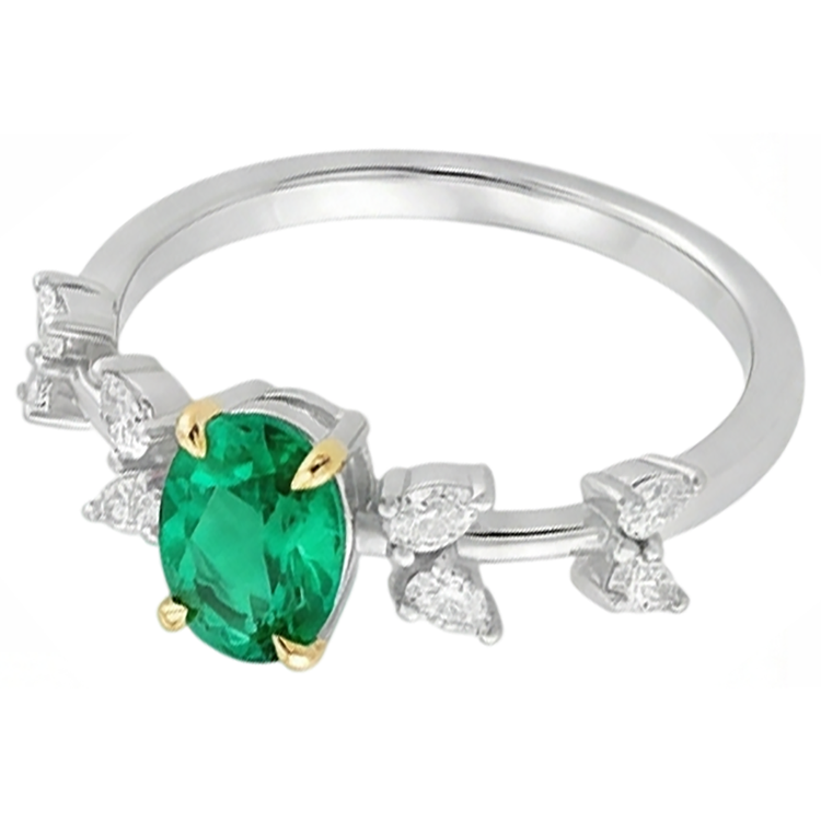 Émeraude Fine Bague Pierre de Couleur 2 carats Or Bicolore 14 Carats – vue de profil