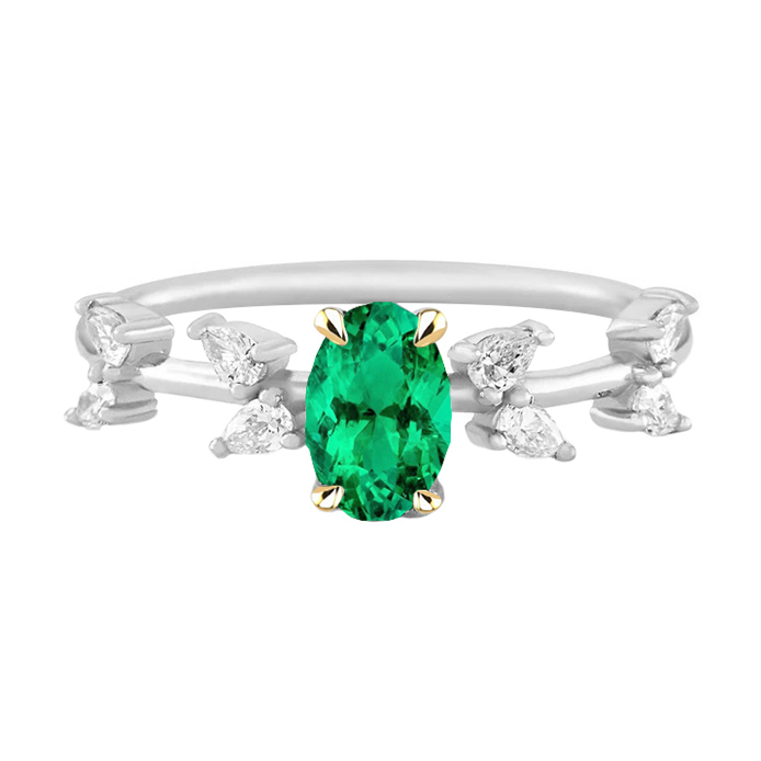 Émeraude Fine Bague Pierre de Couleur 2 carats Or Bicolore 14 Carats – vue principale