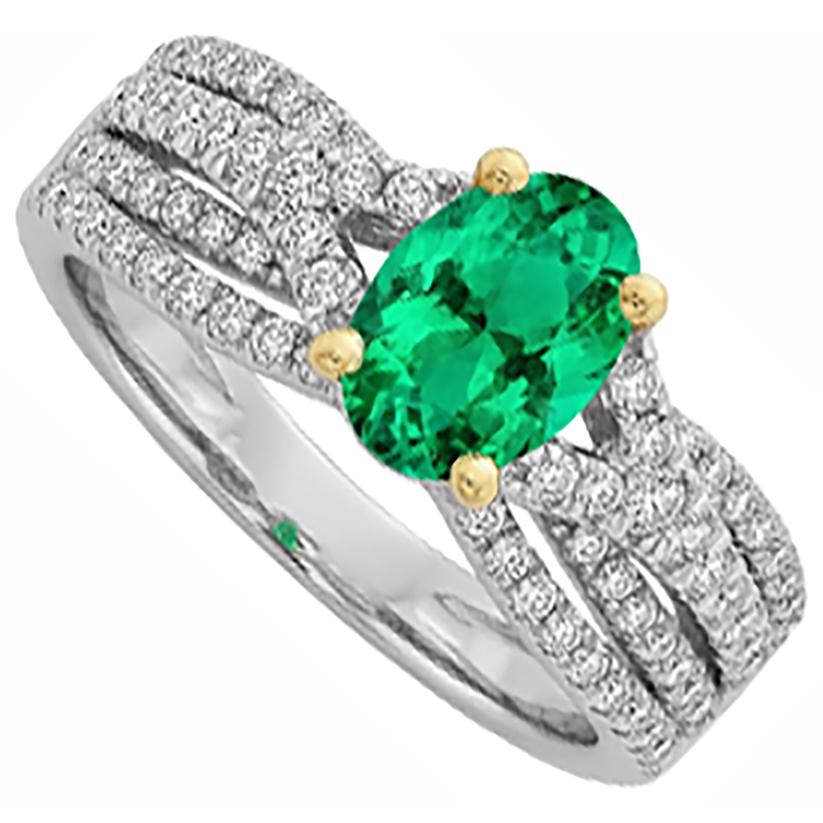 Émeraude Fine Bague Pierre Précieuse 2,50 carats Or Bicolore 14 Carats – vue de côté