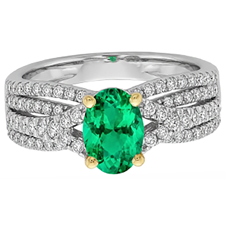 Bague Pierre Précieuse Or Bicolore 14 Carats avec Émeraude Fine – vue d'angle