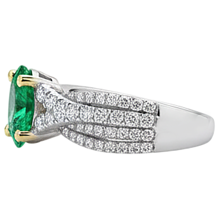 Bague Pierre Précieuse Or Bicolore 14 Carats avec Émeraude Fine – vue de dessus
