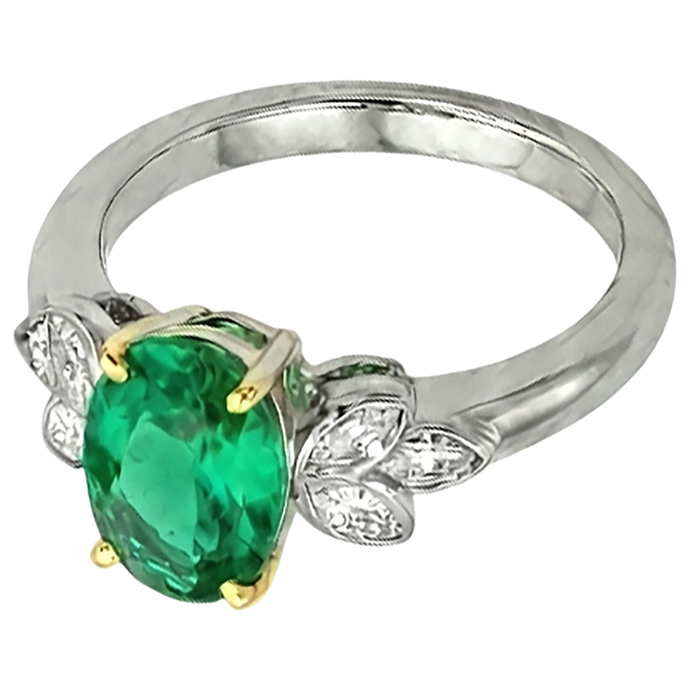 Bague avec Gemme Or 14K Bicolore avec Émeraude Fine – vue de côté