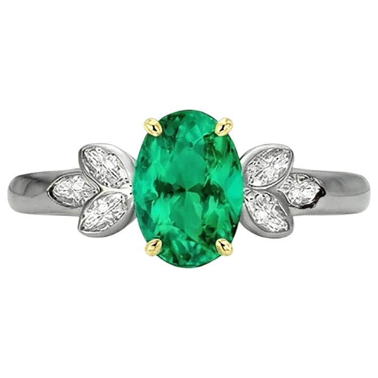 Taille Ovale Émeraude Fine bague en Or 14K Bicolore – vue de face