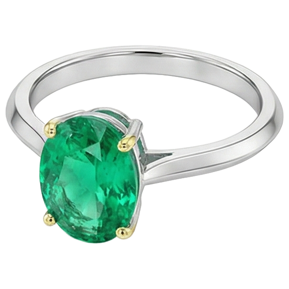 Bague avec Gemme Or 14K Bicolore avec Émeraude Fine – vue de côté