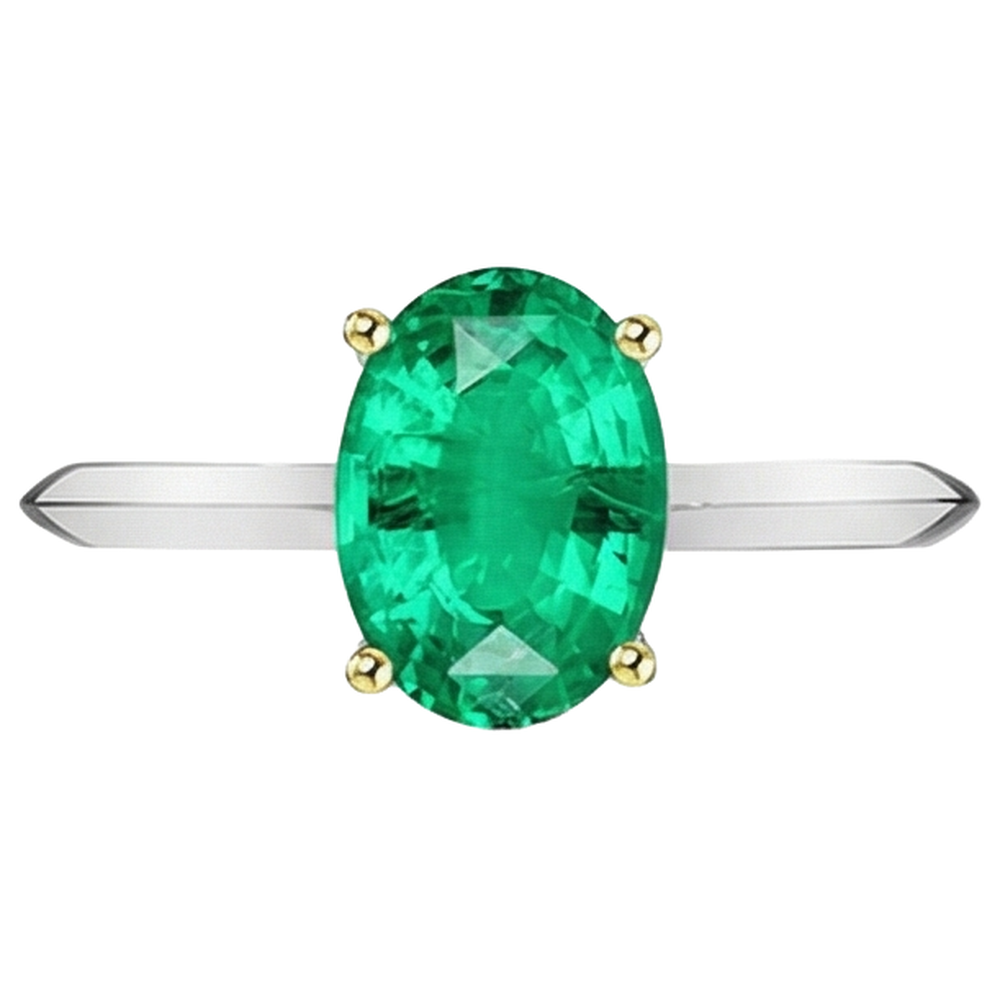 Bague avec Gemme Or 14K Bicolore avec Émeraude Fine – vue d'angle