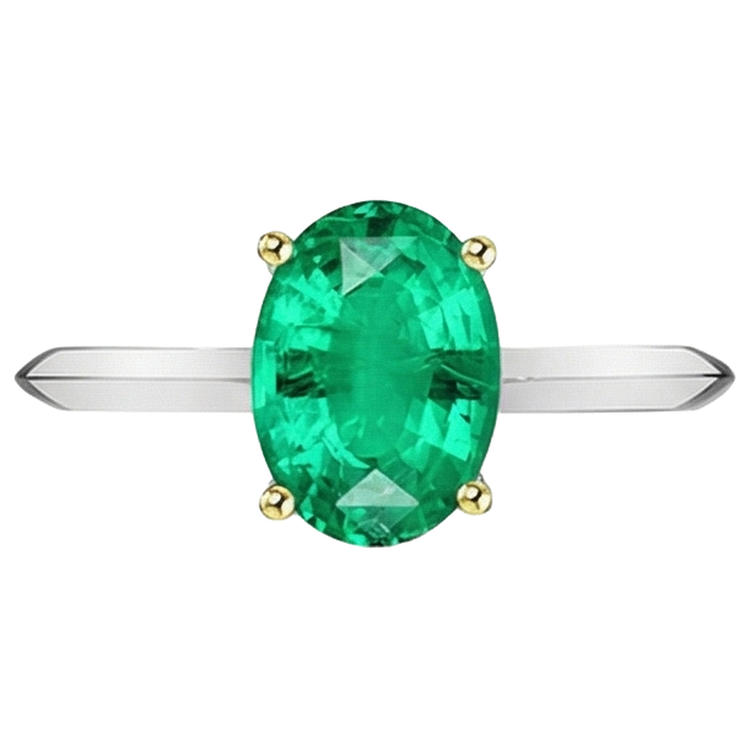 Bague avec Gemme Or 14K Bicolore avec Émeraude Fine – vue d'angle
