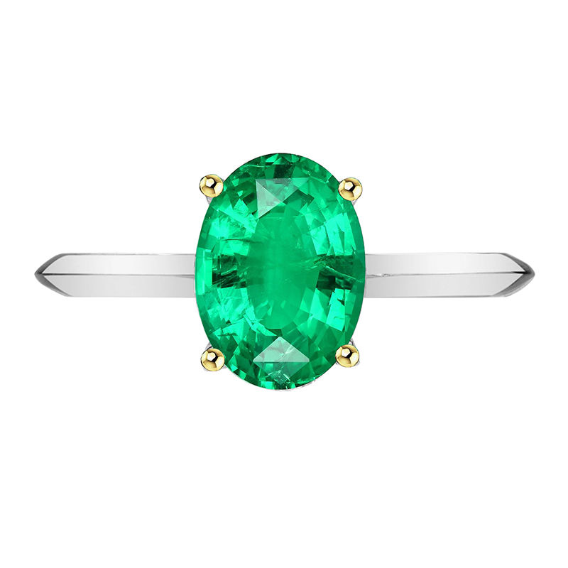 Émeraude Fine Bague avec Gemme 3,50 carats Or 14K Bicolore – vue principale