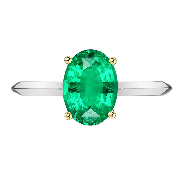 Émeraude Fine Bague avec Gemme 3,50 carats Or 14K Bicolore – vue principale