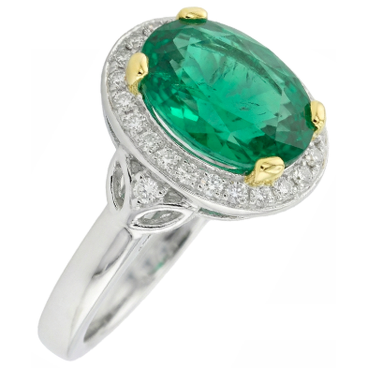 Émeraude Fine Bague avec Gemme 3,50-carats Or 14K Bicolore – vue de dessus