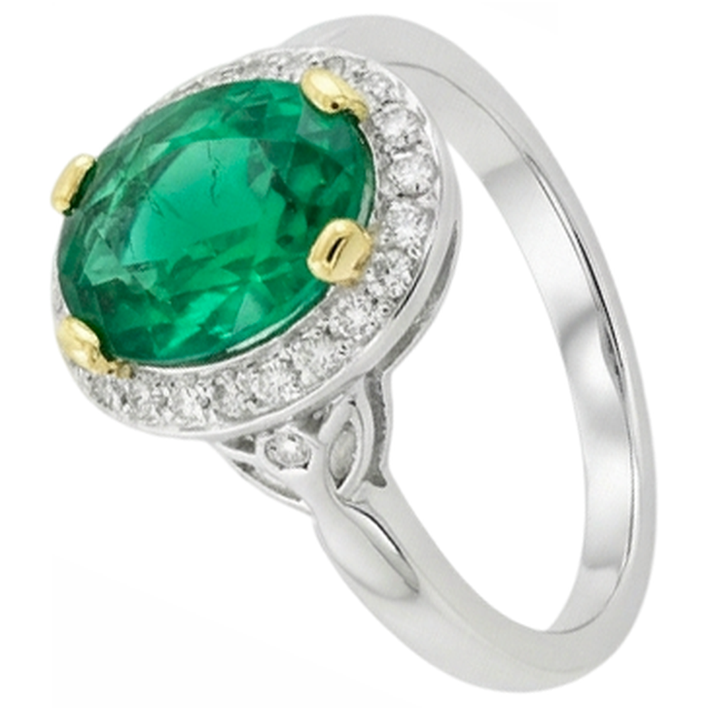 Émeraude Fine Bague avec Gemme 3,50-carats Or 14K Bicolore – vue de côté