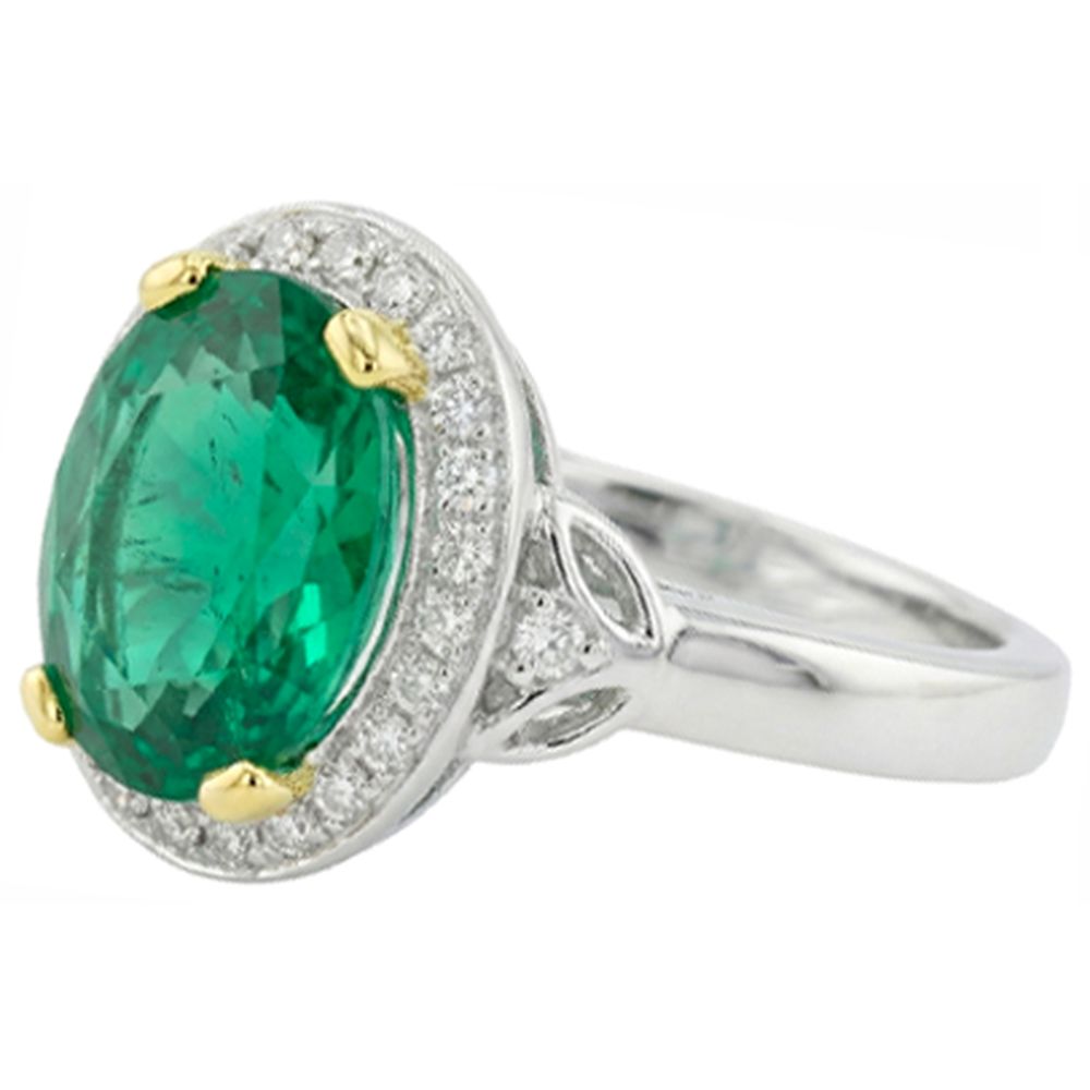 Émeraude Fine Bague avec Gemme 3,50 carats Or 14K Bicolore – vue d'angle