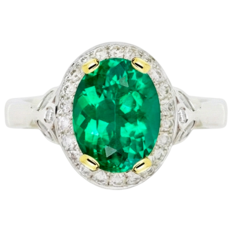 Taille Ovale Émeraude Fine bague en Or 14K Bicolore – vue de profil