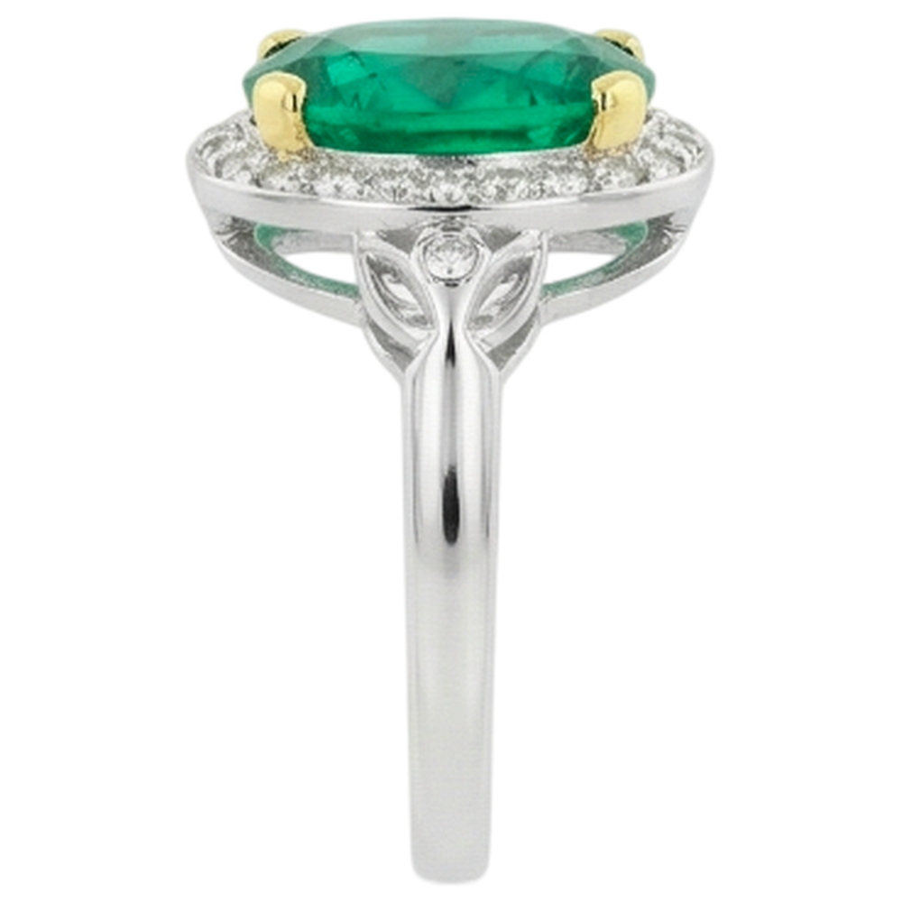 Taille Ovale Émeraude Fine bague en Or 14K Bicolore – vue arrière