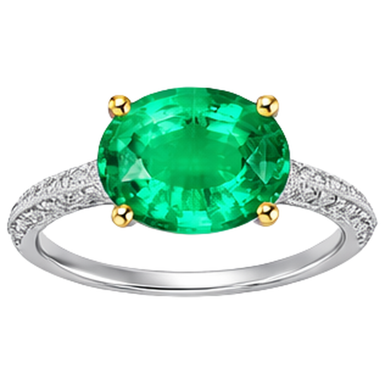 Émeraude Bague avec Gemme 2-carats Or Deux Tons 14 Carats – vue de face