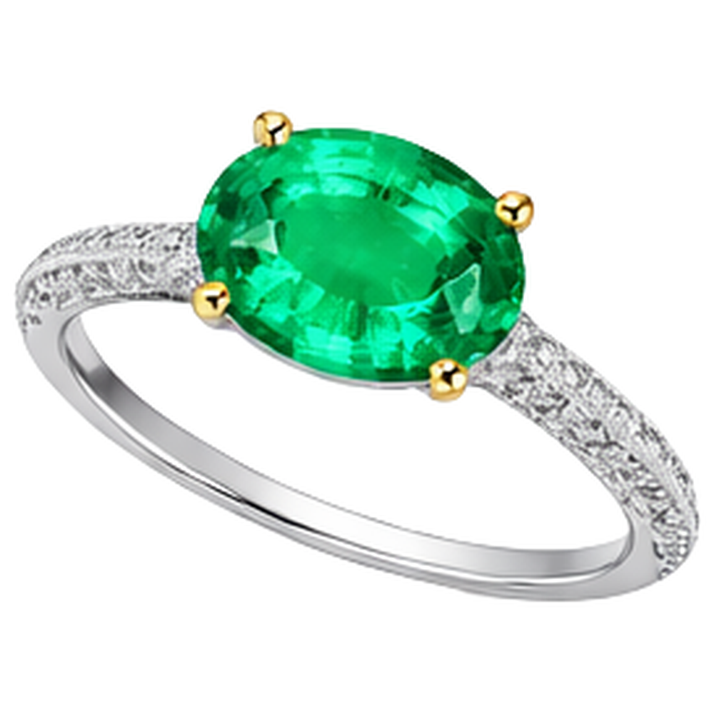 Émeraude Taille Ovale Bague avec Gemme en Or Deux Tons 14 Carats – vue de côté