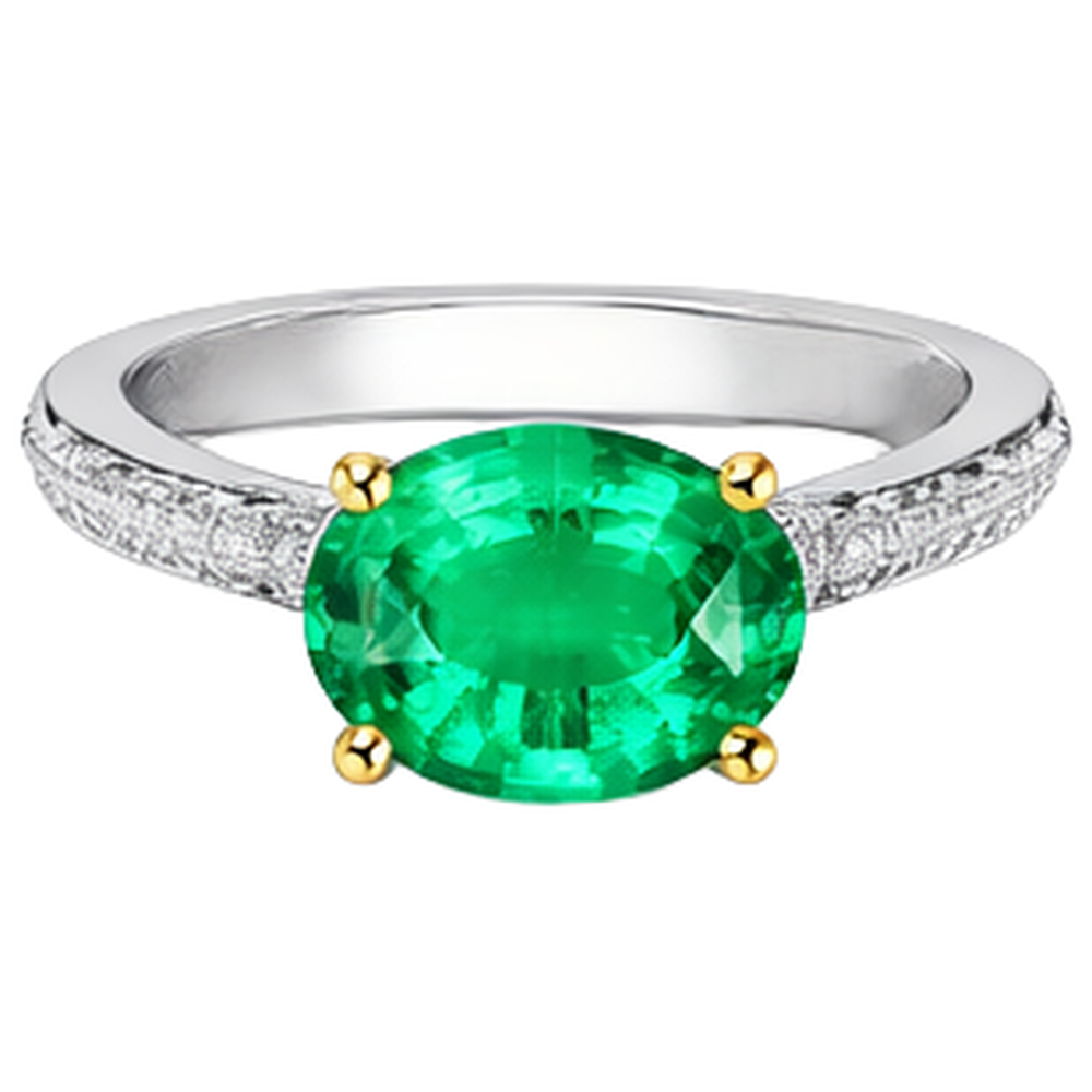 Émeraude Bague avec Gemme 2-carats Or Deux Tons 14 Carats – vue d'angle