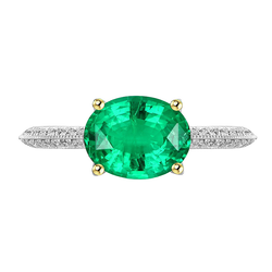 Émeraude Pavé Bague avec Gemme – 2 carats en Or Deux Tons 14