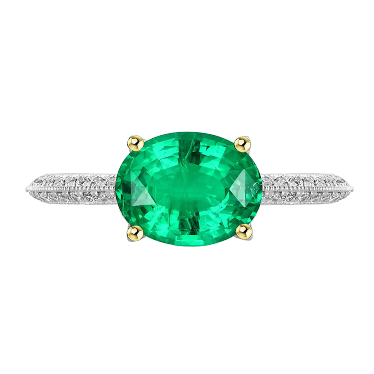 Taille Ovale Émeraude bague en Or Deux Tons 14 Carats – vue principale