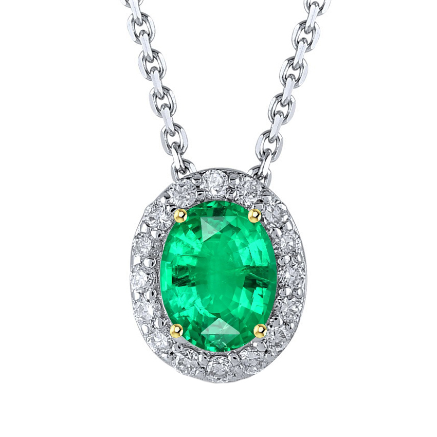 Émeraude Colombienne Ovale Pendentif Gemme en Or 14K Bicolore – vue principale