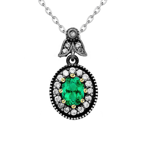 Émeraude Pendentif Pierre Précieuse 1,50 carats Or 14K Bicolore – vue principale