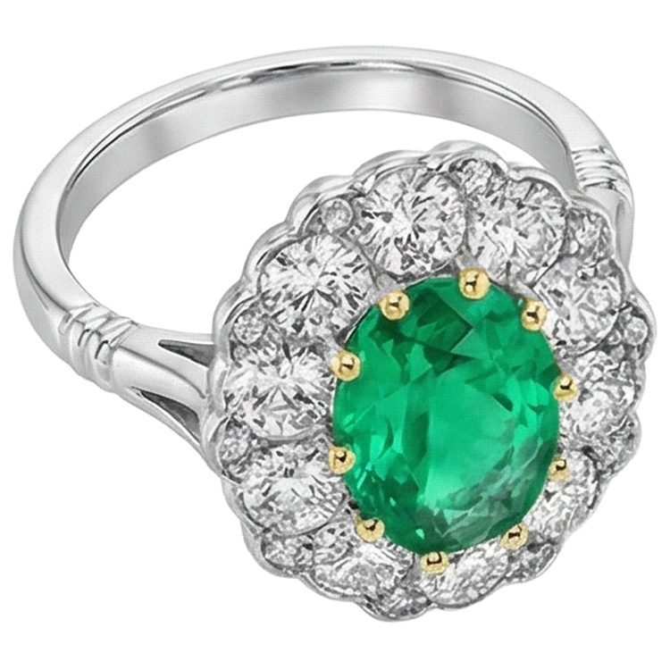 Émeraude Bague Pierre Précieuse 2 carats Or Deux Tons 14 Carats – vue de face