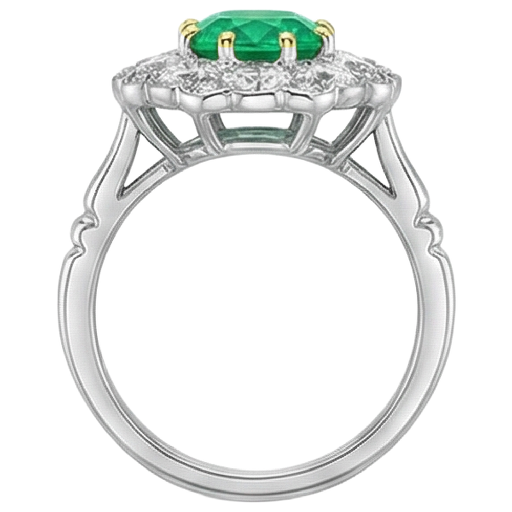 Ovale Émeraude bague en Or Deux Tons 14 Carats – vue arrière