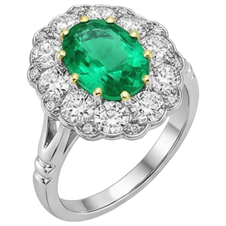 Ovale Émeraude bague en Or Deux Tons 14 Carats – vue de profil