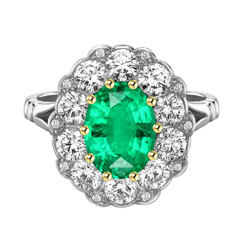 Émeraude Bague Pierre Précieuse 2 carats Or Deux Tons 14 Carats – vue principale