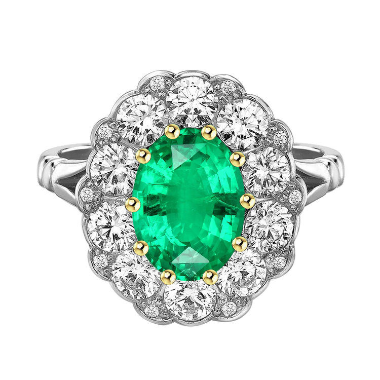 Émeraude Bague Pierre Précieuse 2 carats Or Deux Tons 14 Carats – vue principale