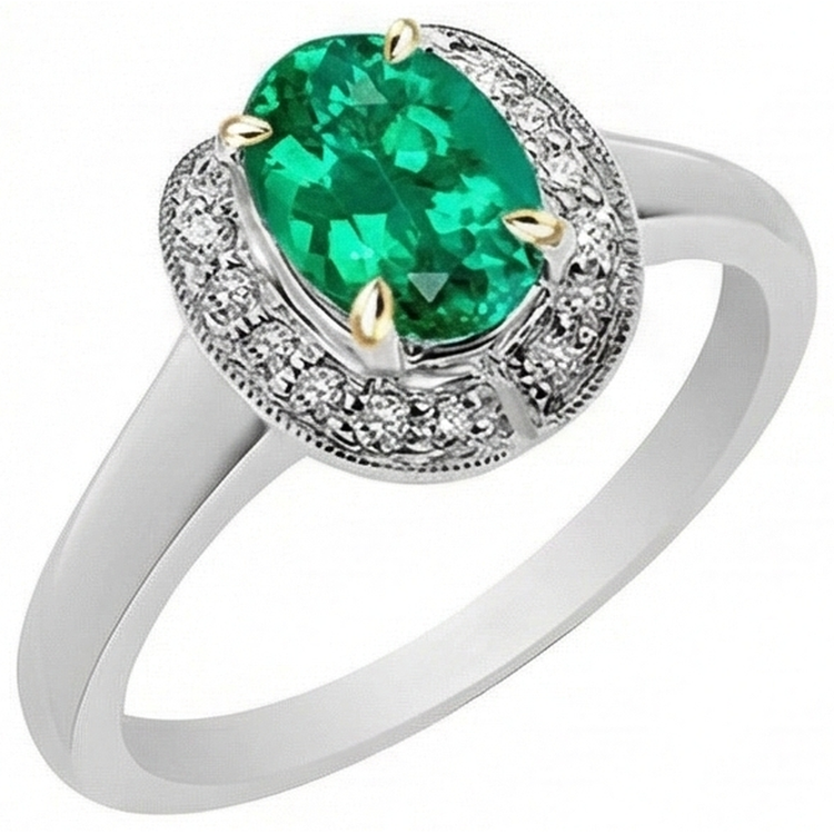 Émeraude Bague avec Gemme 2 carats Or 14K Bicolore – vue de face