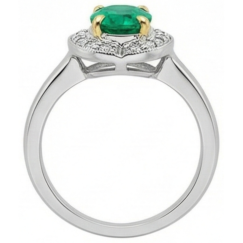 Émeraude Bague avec Gemme 2-carats Or 14K Bicolore – vue de profil