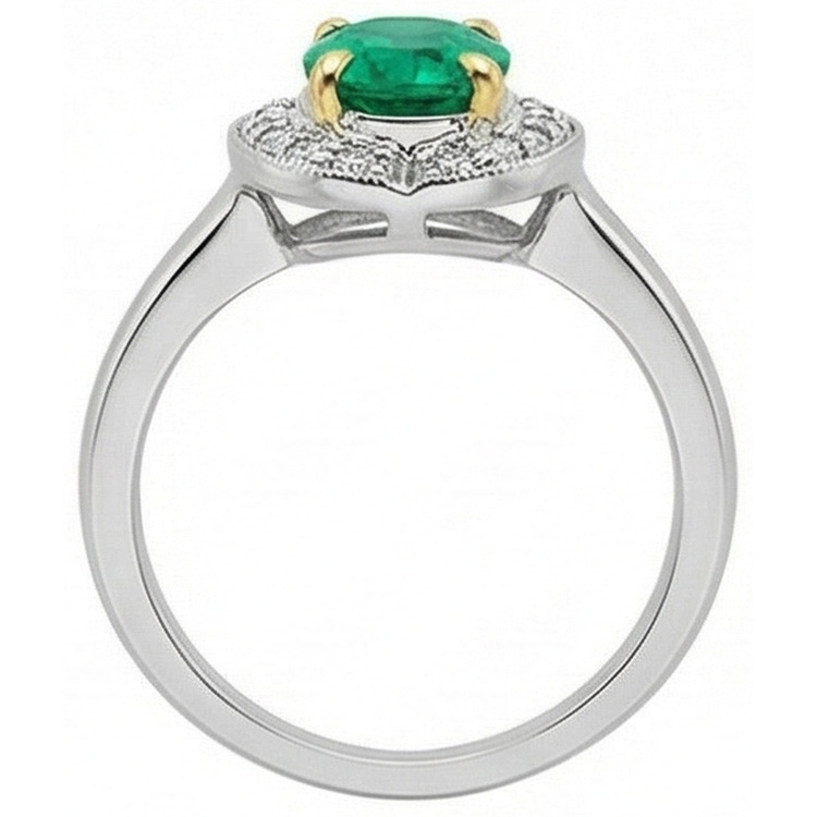 Émeraude Bague avec Gemme 2-carats Or 14K Bicolore – vue de profil
