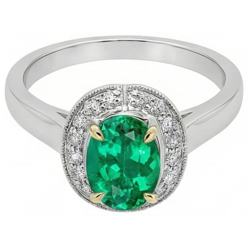 Émeraude Ovale Bague avec Gemme en Or 14K Bicolore – vue de côté