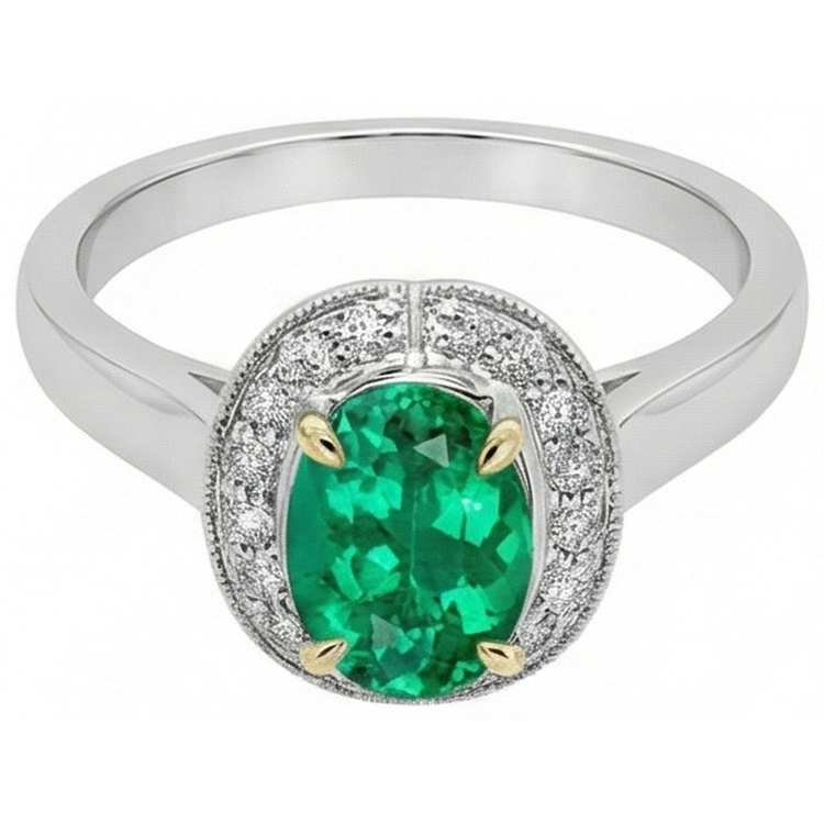 Émeraude Ovale Bague avec Gemme en Or 14K Bicolore – vue de côté