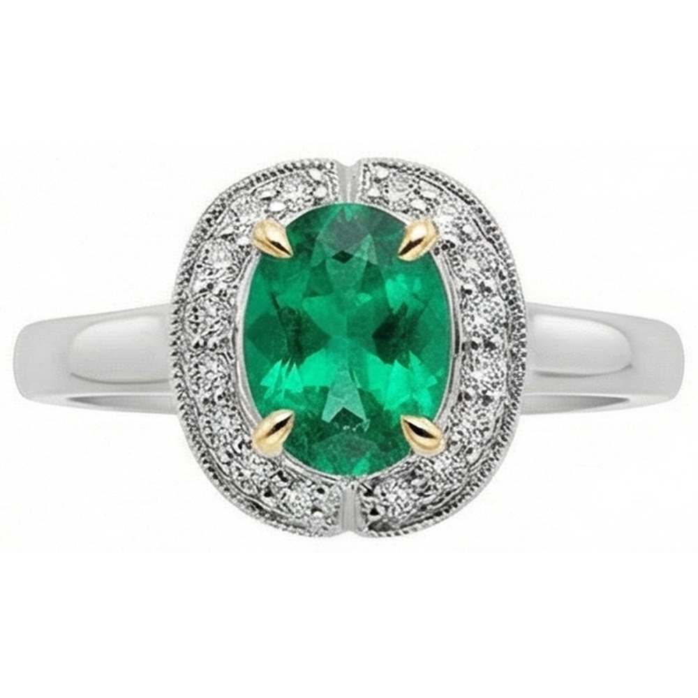 Bague avec Gemme Or 14K Bicolore avec Émeraude – vue d'angle