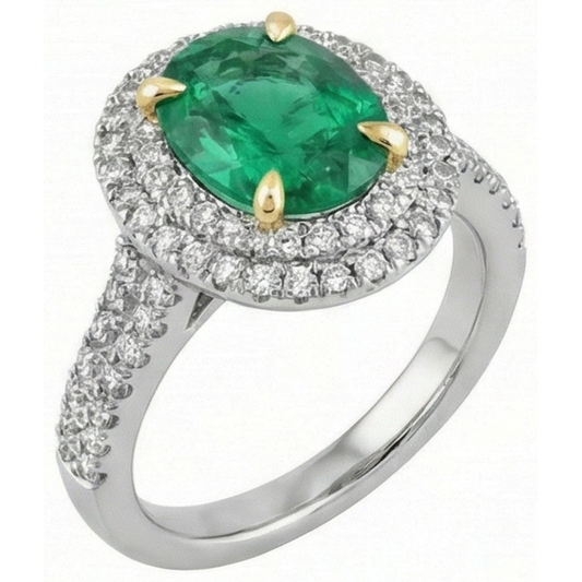 Brillant Émeraude Bague Pierre de Couleur 3,50 carats – vue de face