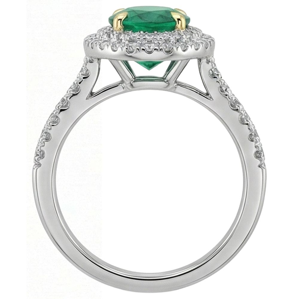 Émeraude Bague Pierre de Couleur 3,50 carats Or Deux Tons 14 Carats – vue de dessus