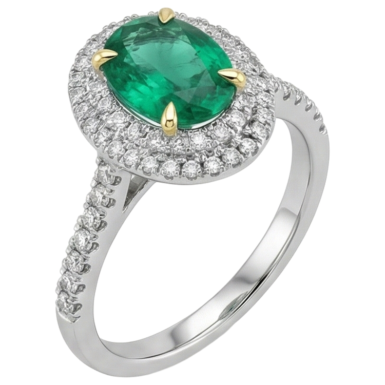 Émeraude Bague Pierre de Couleur 3,50 carats Or Deux Tons 14 Carats – vue d'angle