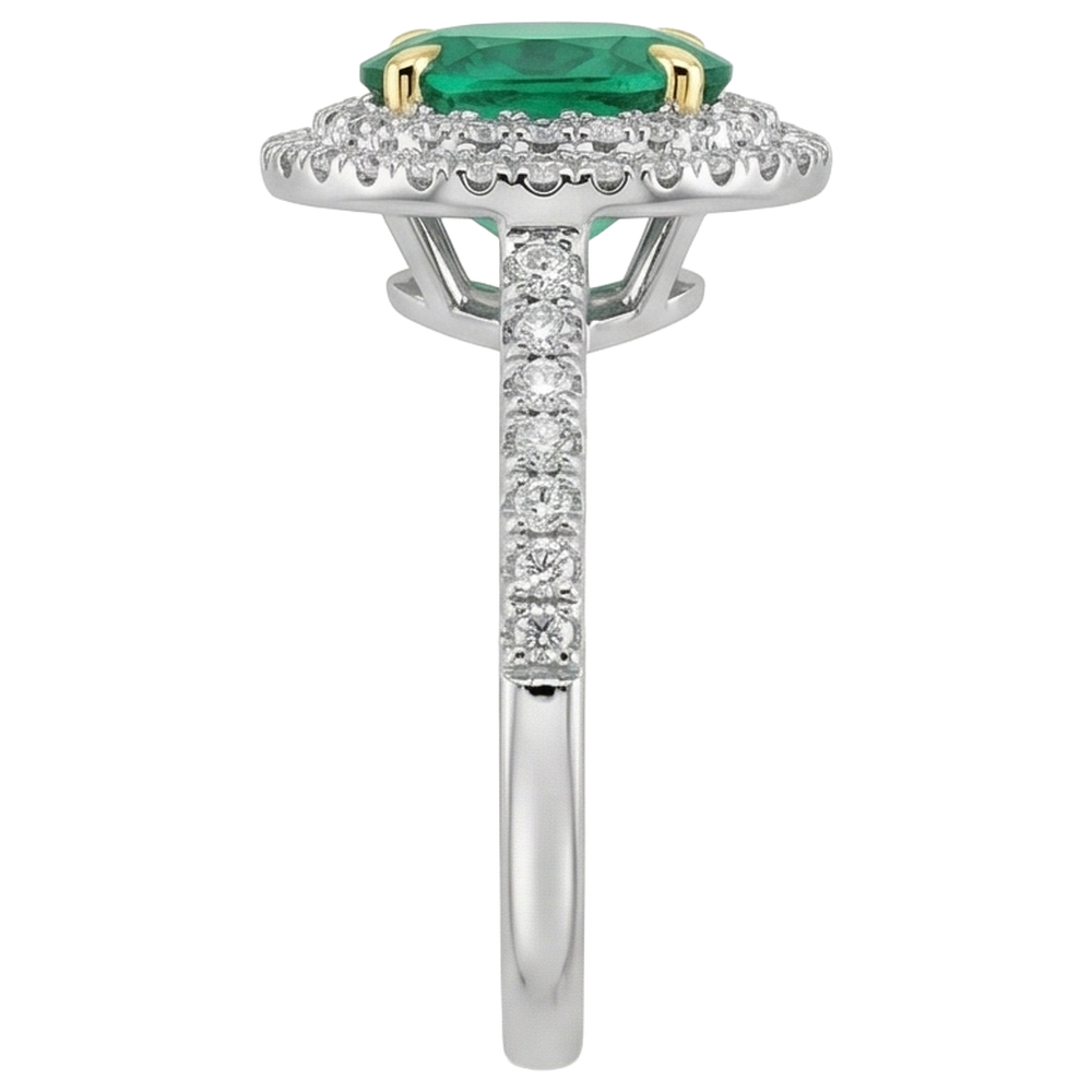 Ovale Émeraude bague en Or Deux Tons 14 Carats – vue de profil