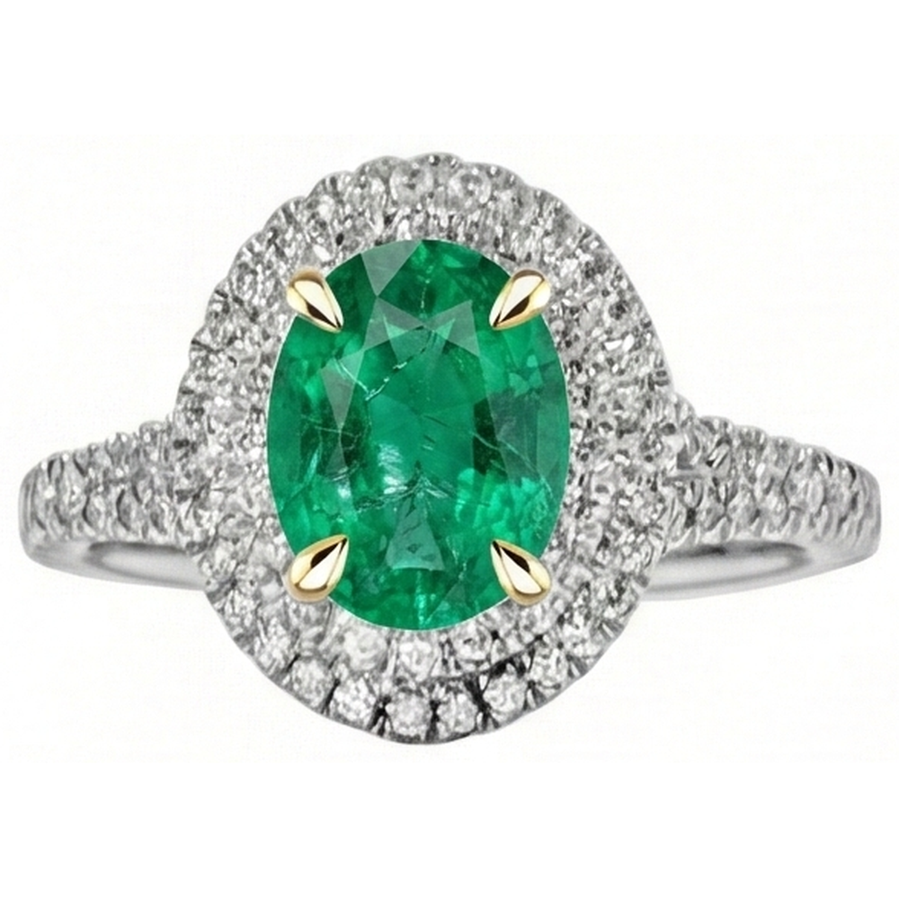Bague Pierre de Couleur Or Deux Tons 14 Carats avec Émeraude – vue de côté