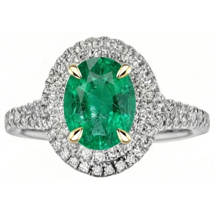 Bague Pierre de Couleur Or Deux Tons 14 Carats avec Émeraude – vue de côté
