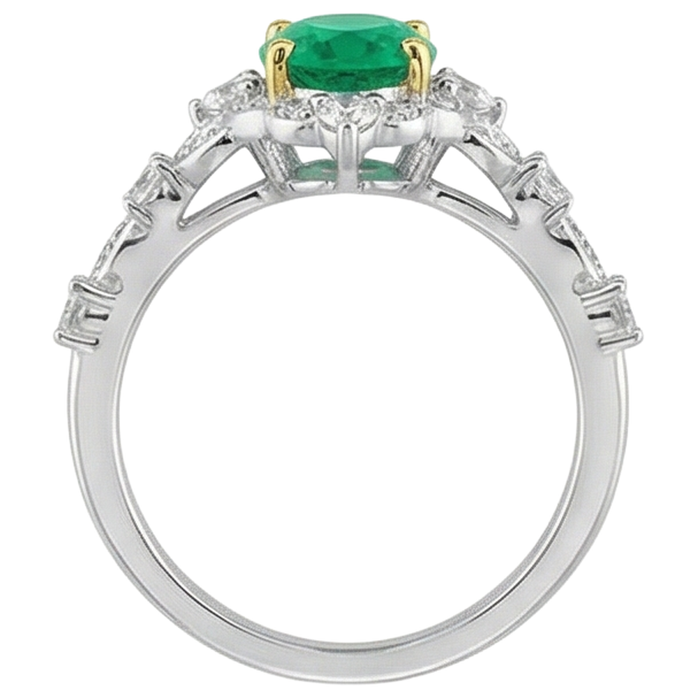 Émeraude Fine Bague Pierre Précieuse 2 carats Or Bicolore 14 Carats – vue de dessus