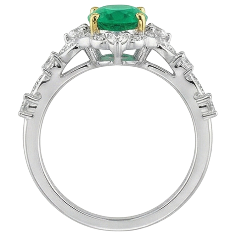 Émeraude Fine Bague Pierre Précieuse 2 carats Or Bicolore 14 Carats – vue de dessus