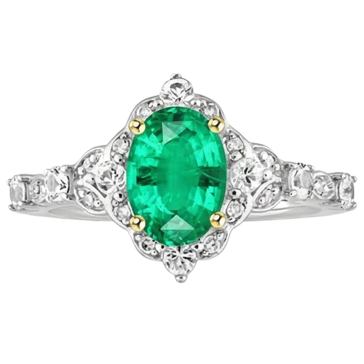Émeraude Fine Bague Pierre Précieuse 2 carats Or Bicolore 14 Carats – vue de face