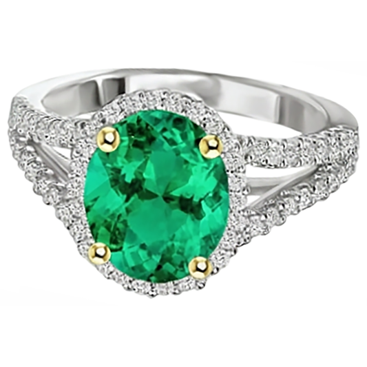 Bague avec Gemme Or Deux Tons 14 Carats avec Émeraude Fine – vue de face