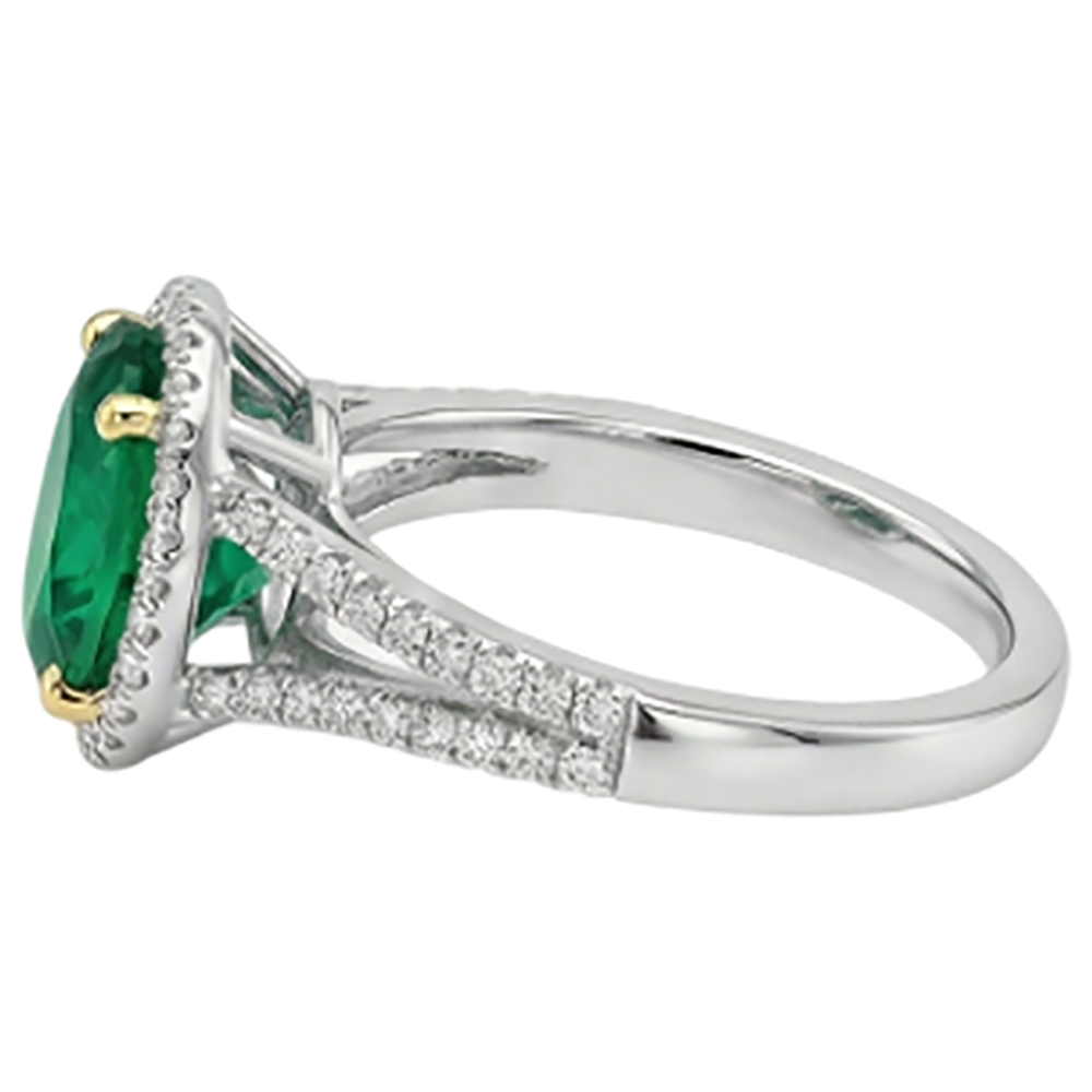 Ovale Émeraude Fine bague en Or Deux Tons 14 Carats – vue de profil